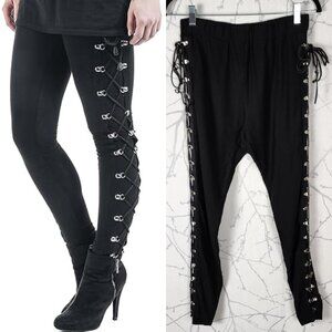 xxxiticat Black Stretch Jersey Lace Up Sides Pull On Leggings